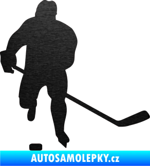 Samolepka Hokejista 008 pravá škrábaný kov černý