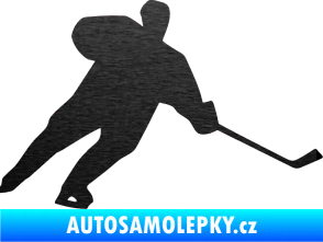Samolepka Hokejista 014 pravá škrábaný kov černý