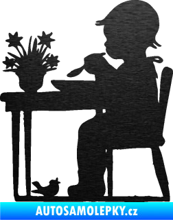 Samolepka Interiér 001 pravá dítě u stolečku škrábaný kov černý