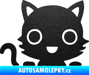Samolepka Kočka 014 levá kočka v autě škrábaný kov černý