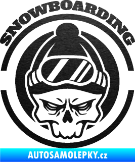 Samolepka Lebka snowboarding škrábaný kov černý