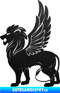Samolepka Okřídlený lev 001 levá mytické zvíře škrábaný kov černý