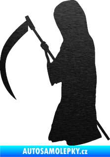 Samolepka Smrtka silueta s kosou levá škrábaný kov černý