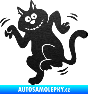 Samolepka Veselá kočka levá škrábaný kov černý