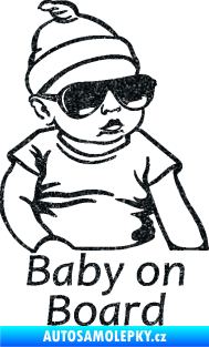 Samolepka Baby on board 003 pravá s textem miminko s brýlemi Ultra Metalic černá