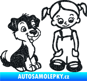 Samolepka Dítě v autě 099 pravá holčička a pes Ultra Metalic černá