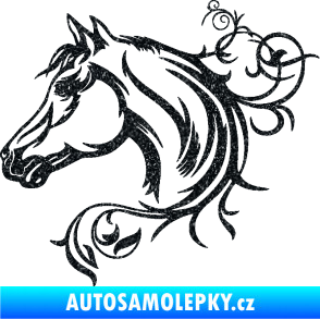 Samolepka Kůň 061 levá hlava s květinou Ultra Metalic černá