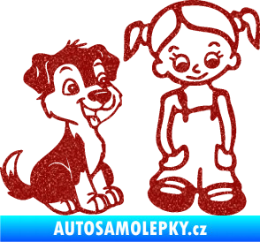 Samolepka Dítě v autě 099 pravá holčička a pes Ultra Metalic červená
