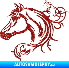 Samolepka Kůň 061 levá hlava s květinou Ultra Metalic červená