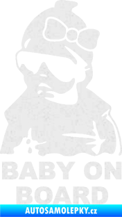Samolepka Baby on board 001 levá s textem miminko s brýlemi a s mašlí Ultra Metalic bílá