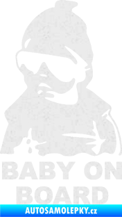 Samolepka Baby on board 002 levá s textem miminko s brýlemi Ultra Metalic bílá