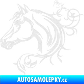 Samolepka Kůň 061 levá hlava s květinou Ultra Metalic bílá