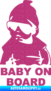 Samolepka Baby on board 002 levá s textem miminko s brýlemi Ultra Metalic růžová