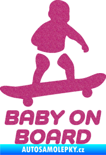 Samolepka Baby on board 008 pravá skateboard Ultra Metalic růžová