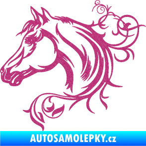 Samolepka Kůň 061 levá hlava s květinou Ultra Metalic růžová