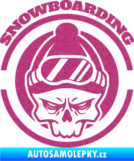 Samolepka Lebka snowboarding Ultra Metalic růžová