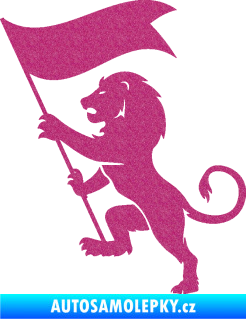 Samolepka Lev heraldika 005 levá s praporem Ultra Metalic růžová