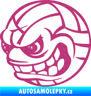 Samolepka Volejbalový míč 001 levá s obličejem Ultra Metalic růžová