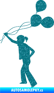 Samolepka Děti silueta 006 levá holka s balónky Ultra Metalic tyrkysová