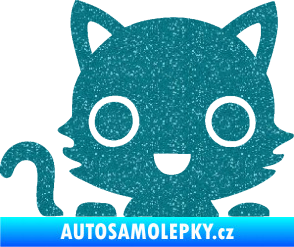 Samolepka Kočka 014 levá kočka v autě Ultra Metalic tyrkysová