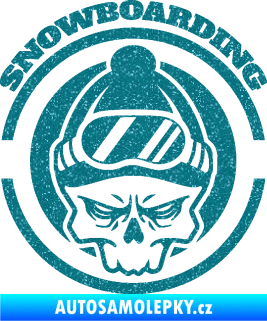 Samolepka Lebka snowboarding Ultra Metalic tyrkysová