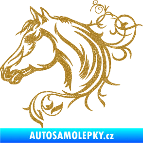Samolepka Kůň 061 levá hlava s květinou Ultra Metalic zlatá