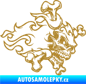 Samolepka Lebka 022 pravá kosti v plamenech Ultra Metalic zlatá