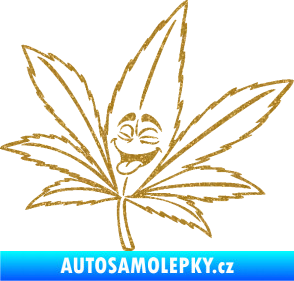 Samolepka Travka 003 levá lístek marihuany s obličejem Ultra Metalic zlatá