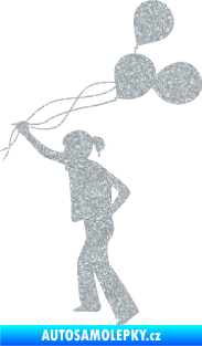 Samolepka Děti silueta 006 levá holka s balónky Ultra Metalic stříbrná metalíza