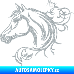 Samolepka Kůň 061 levá hlava s květinou Ultra Metalic stříbrná metalíza