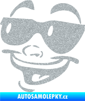 Samolepka Obličej 005 levá veselý s brýlemi Ultra Metalic stříbrná metalíza