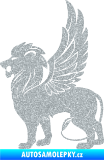 Samolepka Okřídlený lev 001 levá mytické zvíře Ultra Metalic stříbrná metalíza