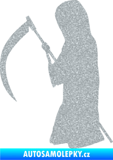 Samolepka Smrtka silueta s kosou levá Ultra Metalic stříbrná metalíza