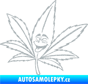 Samolepka Travka 003 levá lístek marihuany s obličejem Ultra Metalic stříbrná metalíza