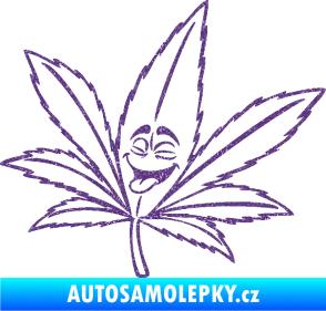 Samolepka Travka 003 levá lístek marihuany s obličejem Ultra Metalic fialová
