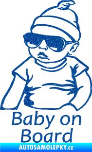 Samolepka Baby on board 003 levá s textem miminko s brýlemi Ultra Metalic modrá