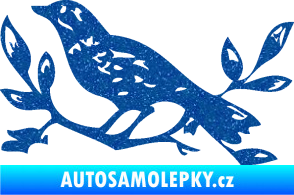 Samolepka Interiér 003 levá ptáček na větvičce Ultra Metalic modrá