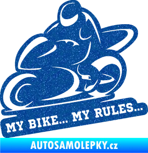 Samolepka Motorkář 012 levá s textem Ultra Metalic modrá