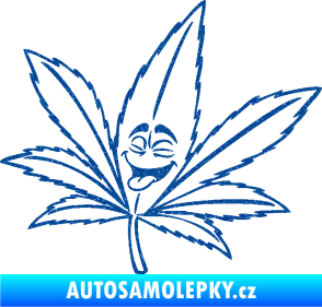 Samolepka Travka 003 levá lístek marihuany s obličejem Ultra Metalic modrá