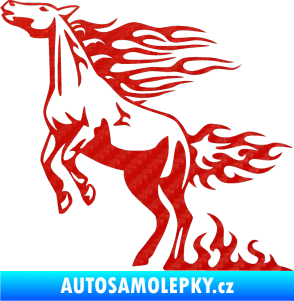 Samolepka Animal flames 001 levá kůň 3D karbon červený