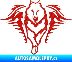 Samolepka Animal flames 039 levá  vlk 3D karbon červený