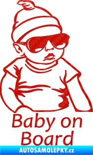Samolepka Baby on board 003 pravá s textem miminko s brýlemi 3D karbon červený