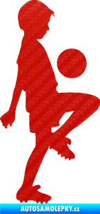 Samolepka Děti silueta 005 pravá kluk fotbalista 3D karbon červený