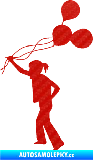 Samolepka Děti silueta 006 levá holka s balónky 3D karbon červený