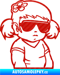 Samolepka Dítě v autě 057 pravá holčička s brýlemi 3D karbon červený