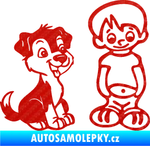 Samolepka Dítě v autě 100 pravá kluk a pes 3D karbon červený