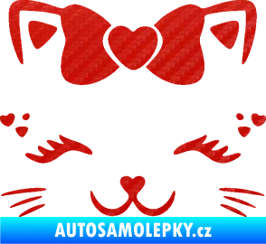 Samolepka Kočka 039 s mašličkou 3D karbon červený
