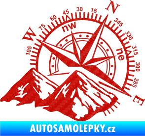 Samolepka Kompas 002 pravá hory 3D karbon červený