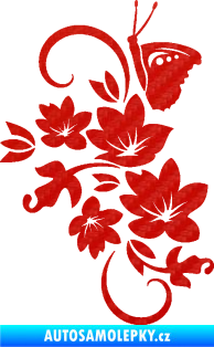 Samolepka Květina dekor 005 levá s motýlkem 3D karbon červený