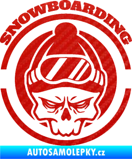 Samolepka Lebka snowboarding 3D karbon červený